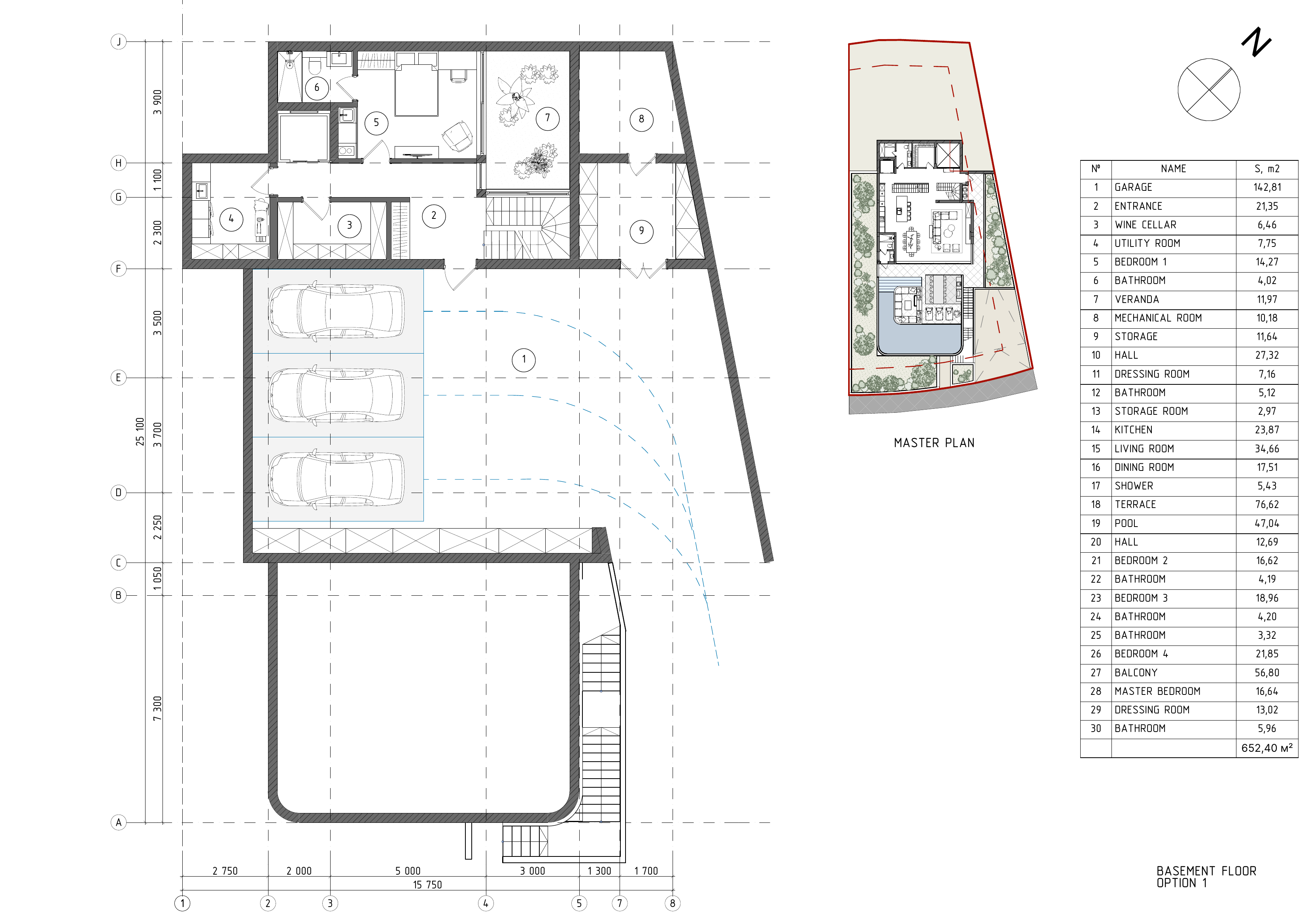 Villa Marea — basement level architectural plan