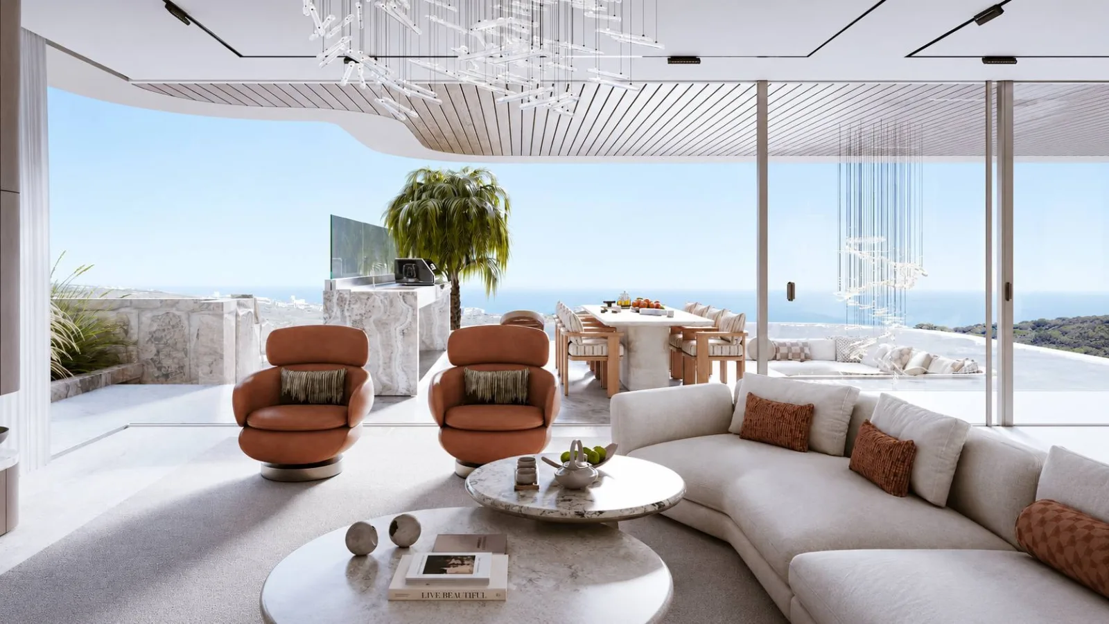 Villa Marea — curved sofa with panoramic sea view