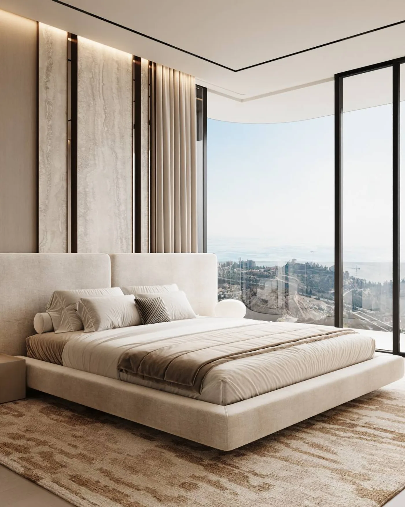 Villa Marea — master bedroom with corner window over Limassol